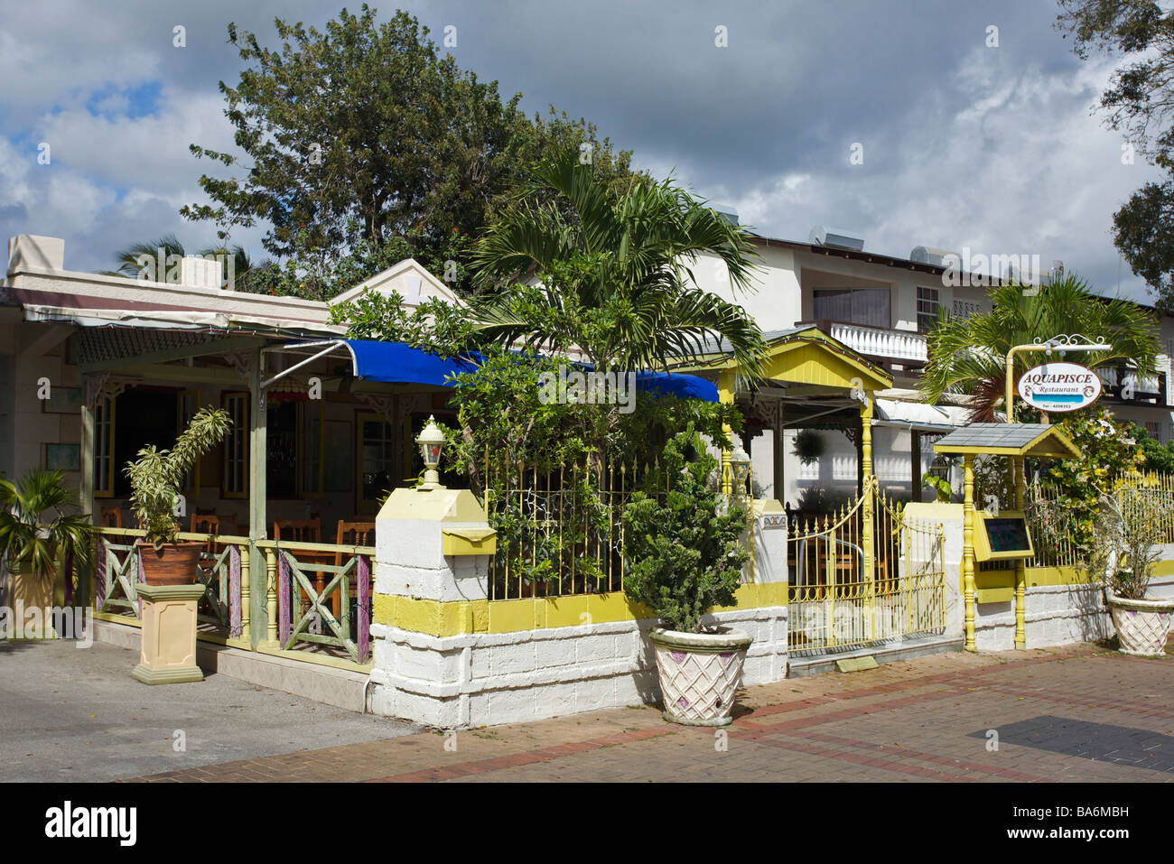 Aquaspice Restaurant im St. Lawrence Gap in Barbados, "West Indies" Stockfoto