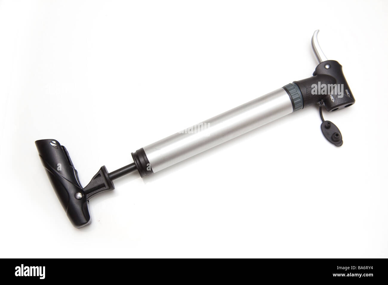 Fahrrad Fahrrad Handpumpe isoliert auf einem weißen Studio-Hintergrund Stockfoto