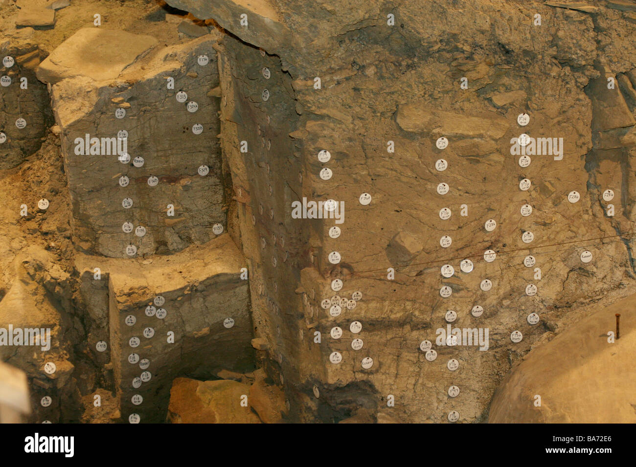 Schichten Marker Meadowcroft Rock Shelter Paleo Indian Pennsylvania Ausgrabungsstätte indianischen prähistorischen Pre historischen Stockfoto