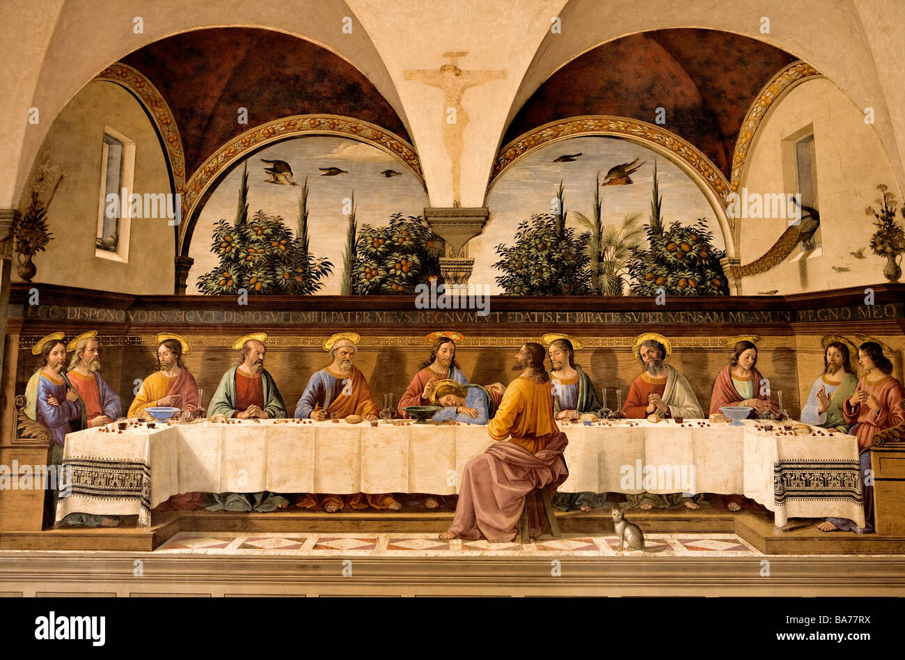 Italien, Toskana, Florenz, Kloster, Refektorium der Kirche von San Marco, mit Fresken Darstellungen des Abendmahls (l Stockfoto