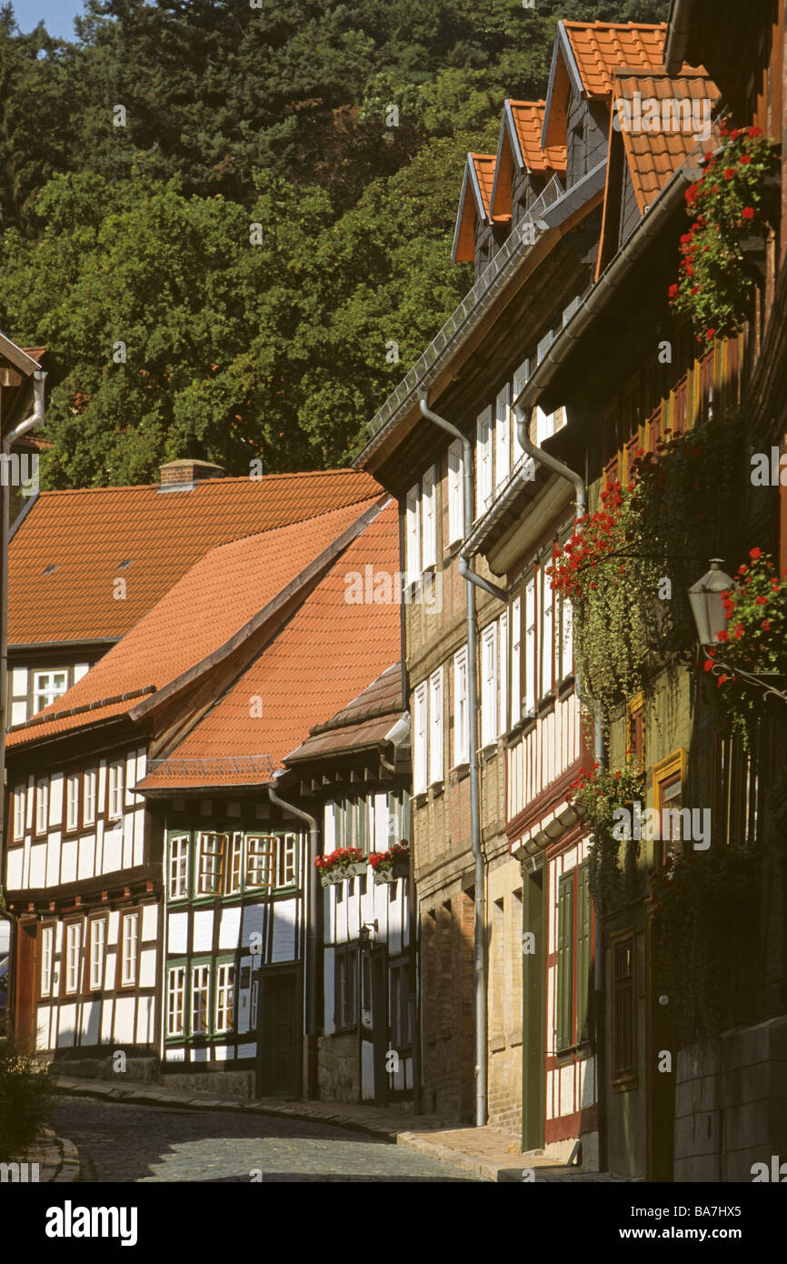 alte Häuser in der Baeuerchen Straße, Blankenburg, Harz, Sachsen Anhalt, Deutschland Stockfoto