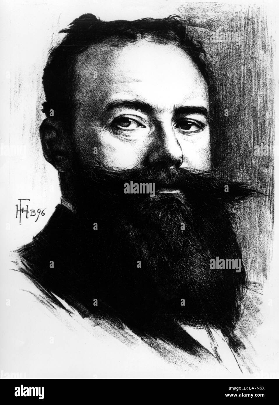 Suermann, Herrmann, 30.9.1857 - 21.11.1928, deutscher Dichter, Dramatiker, Porträt, lithographisch, von Hans Fechner, 1896, Stockfoto