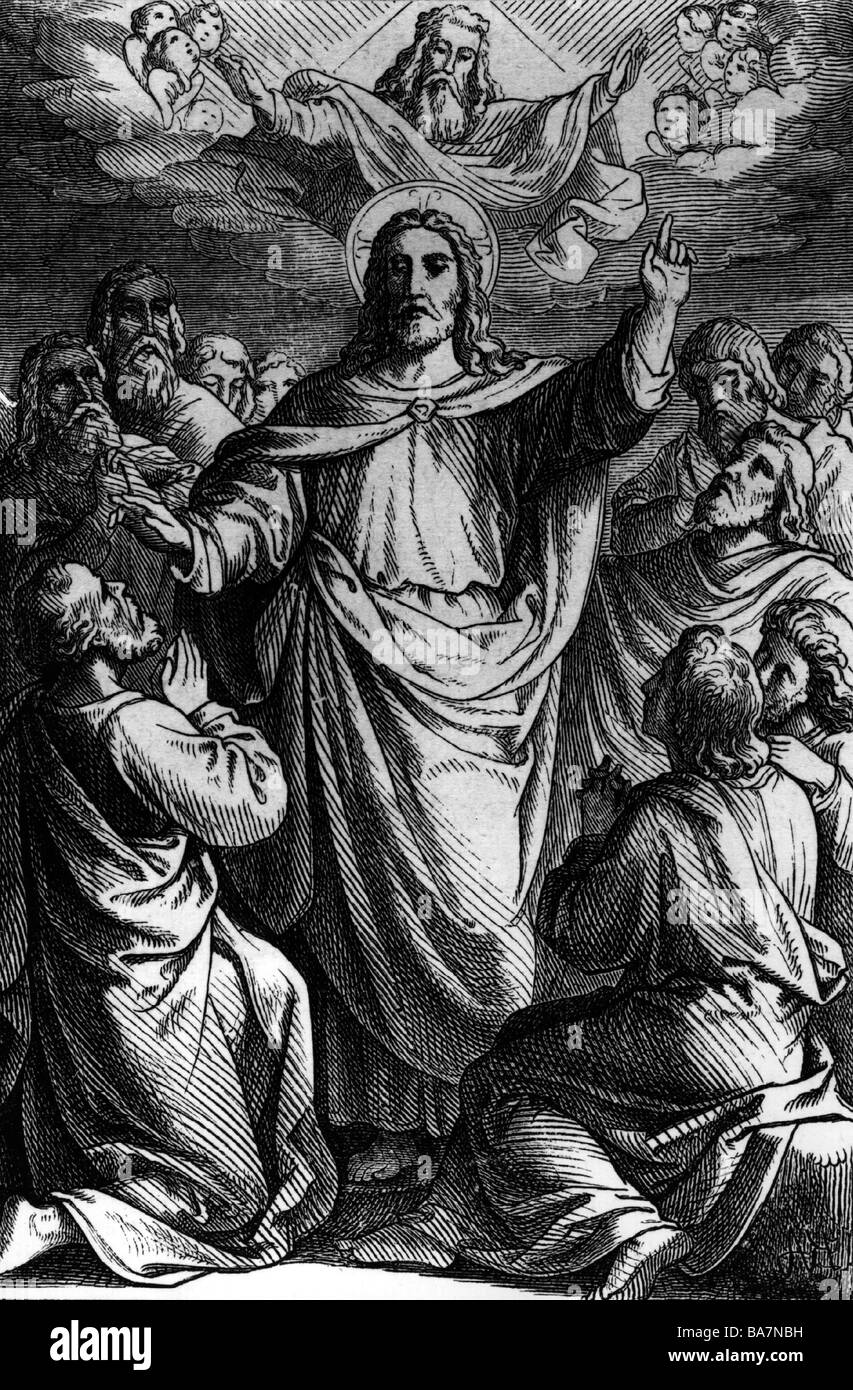 Jesus Christus, ca. 4 v. Chr. - ca. 33 v. Chr., während der Bergpredigt, Holzgravur, ca. 1860, volle Länge, Stockfoto