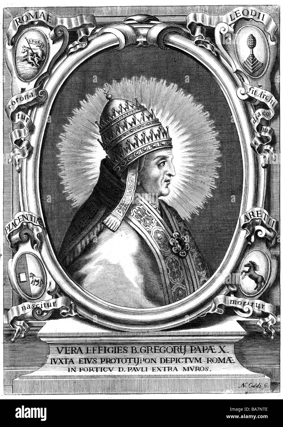 Gregory X (Teobaldo Visconti), ca. 1210 - 10.1.1276, Papst t 1.9.1271 - 10.1.1276, Porträt, Kupferstich von N. Oddi, 18. Jahrhundert,, Artist's Urheberrecht nicht gelöscht werden Stockfoto