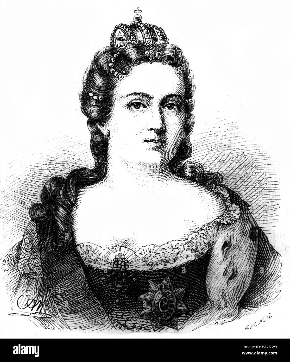 Catherine I. Alexeyevna, 15.4.1684 - 6.5.1727, Kaiserin von Russland 1725-1727, Stich nach Malerei aus der Romanov-Galerie, Stockfoto