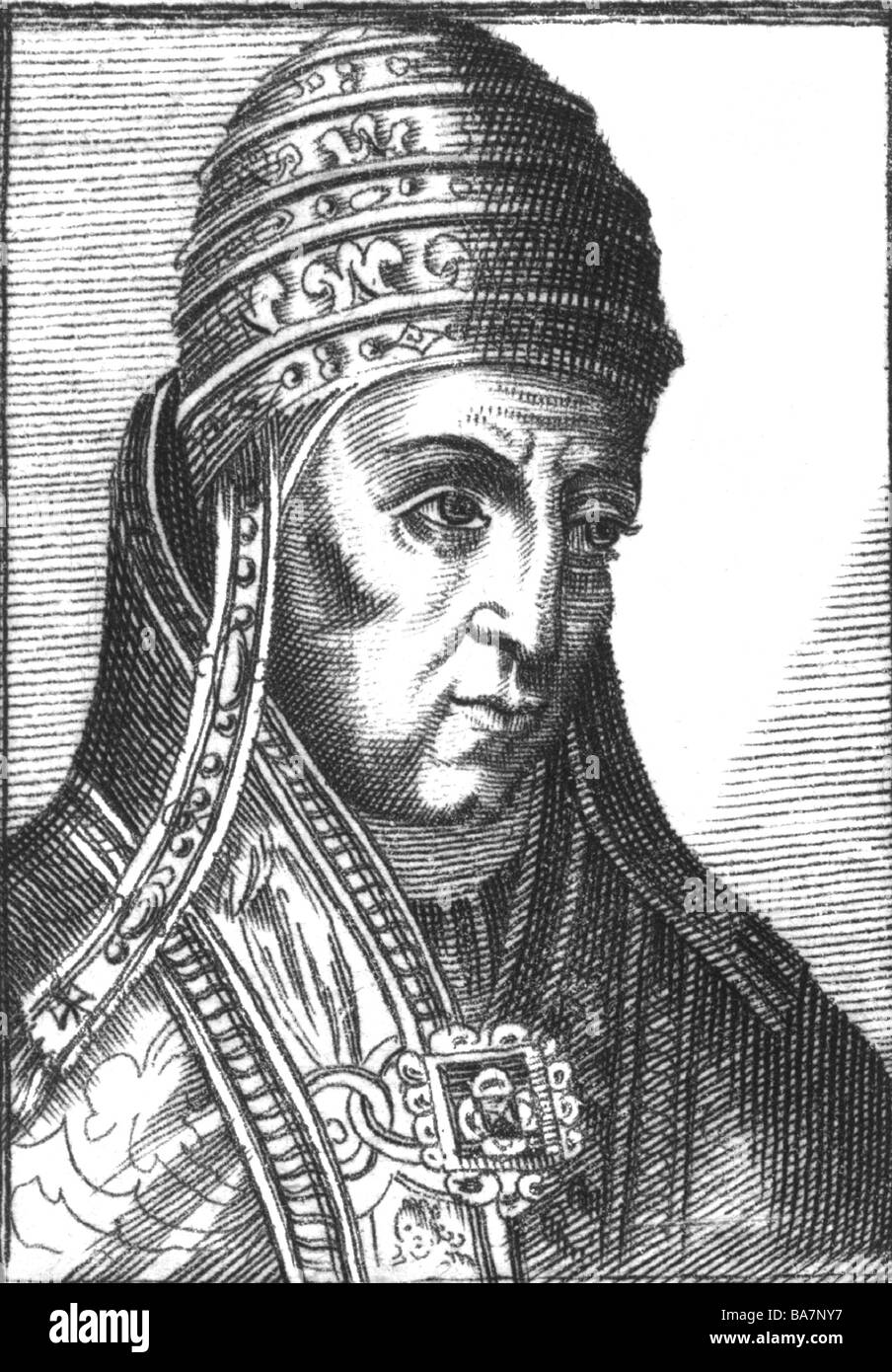 Nikolaus V (Tommaso Parentucelli), 15.11.1397 - 24.03.1455, Papst 6.3.1447 - 24.3.1455, Porträt, Kupferstich, 18. Jahrhundert, Artist's Urheberrecht nicht gelöscht werden Stockfoto