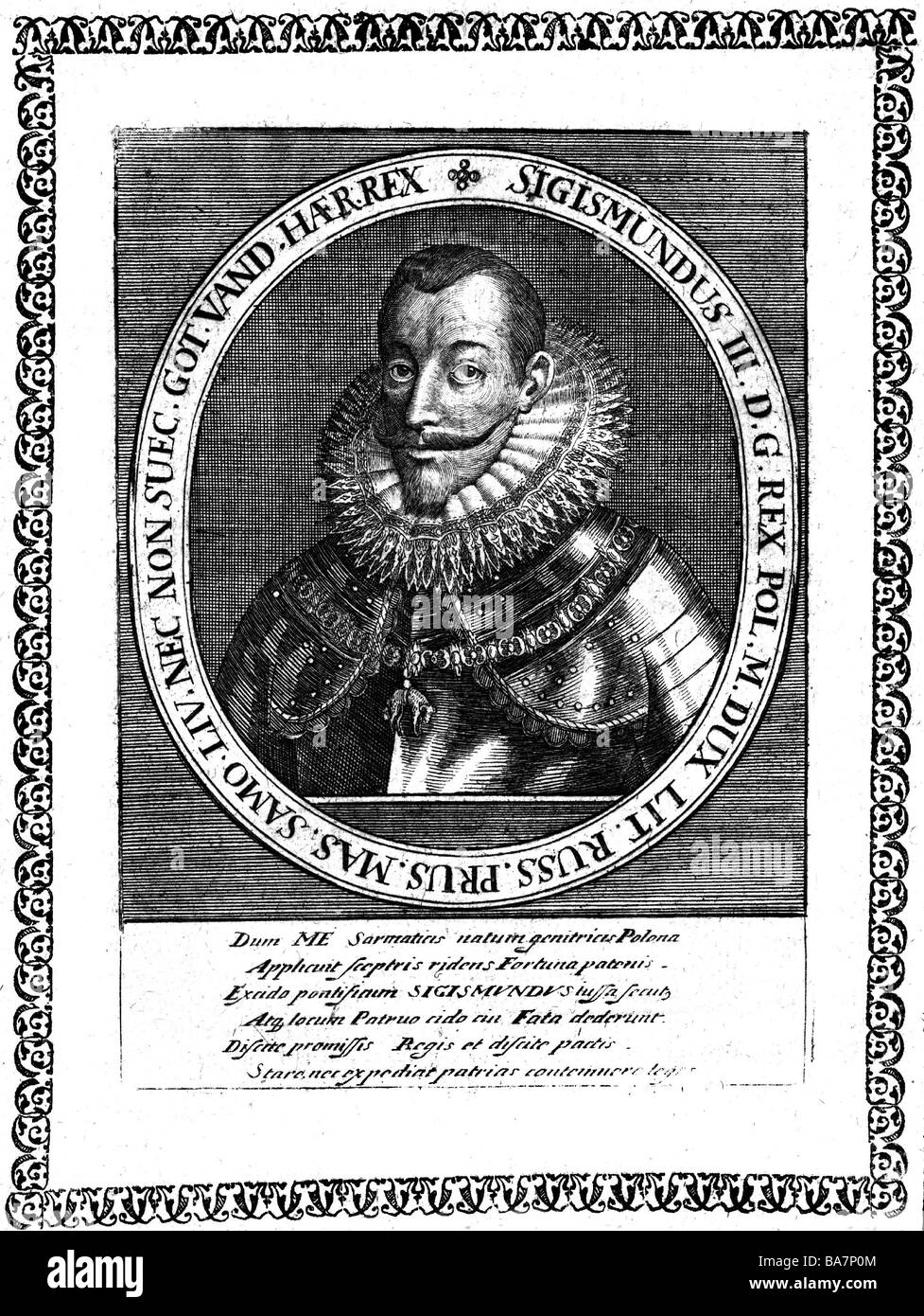 Sigismund III., 20.6.1566 - 30.4.1632, König von Polen 19.8.1597 - 19.4.1632, König von Schweden 17.11.1592 - 24.07.1599, Porträt, Kupferstich, 'Theatrum Europaeum' von Matthäus Merian der Ältere, 1625 - 1650,, Artist's Urheberrecht nicht gelöscht werden Stockfoto