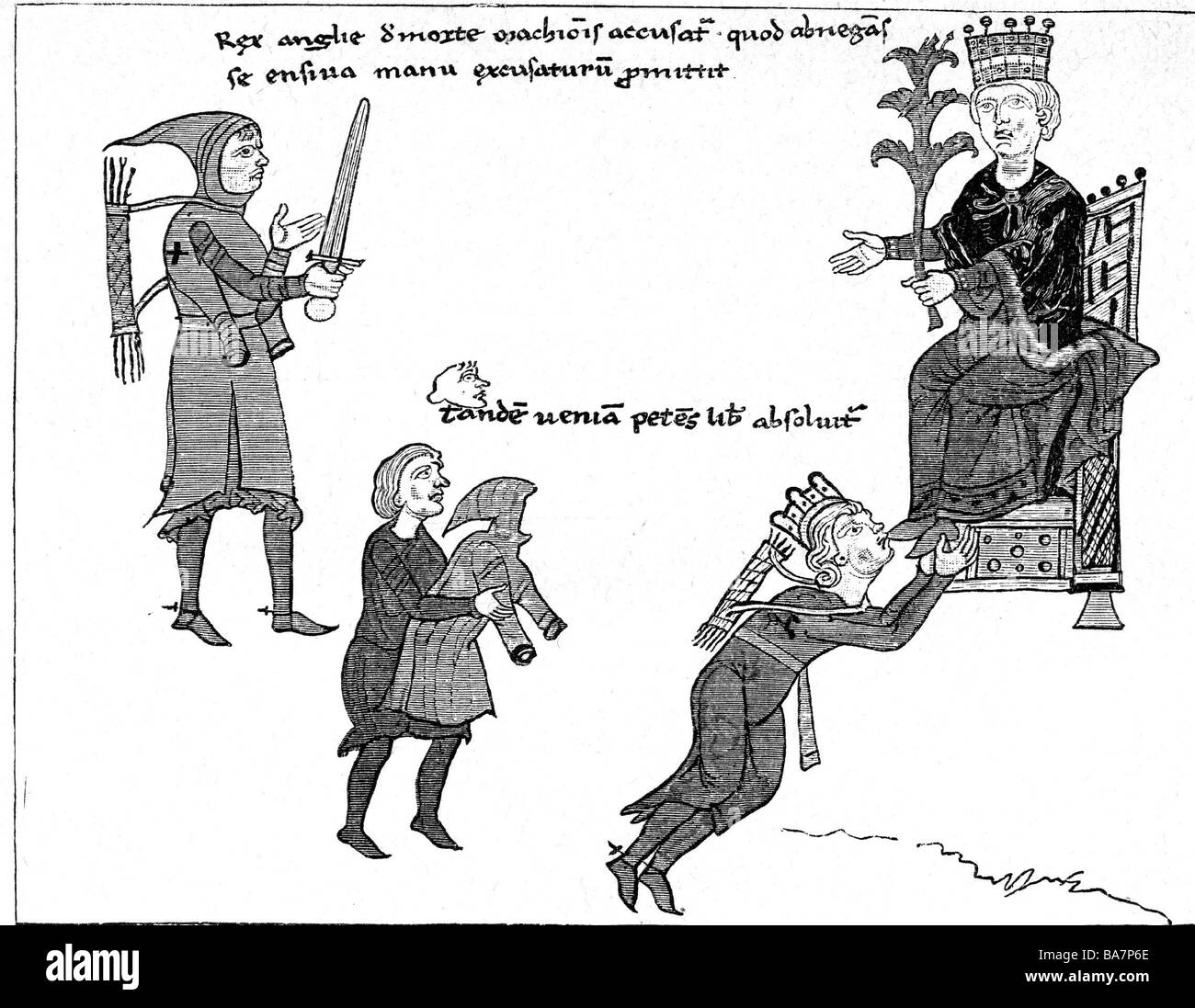 Richard I. "das Lionheart", 13.9.1157 - 6.4.1199, König von England 2.9.1189 - 6.4.1199, als Gefangener vor Kaiser Heinrich VI., 1193, Miniatur, Stockfoto