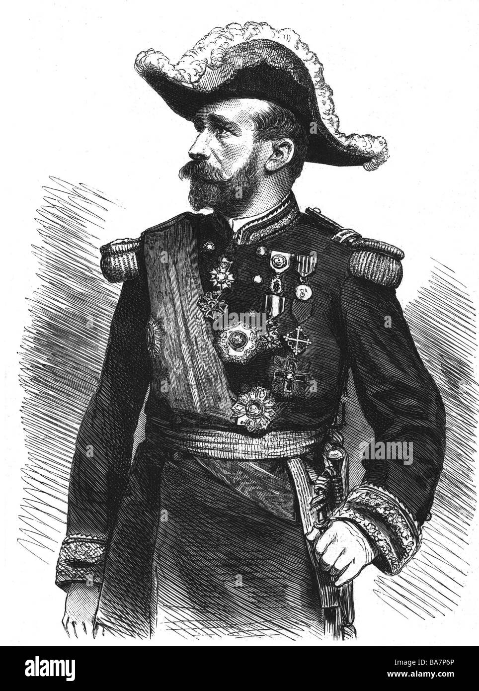 Boulanger, George, 29.4.1837 - 30.9.1891, französischer General und Politiker, Kriegsminister 7.7.6.6, 17.5.1887er, halbe Länge, nach der Fotografie von Pierre Petit in Paris, Holzgravur, 19. Jahrhundert, Stockfoto