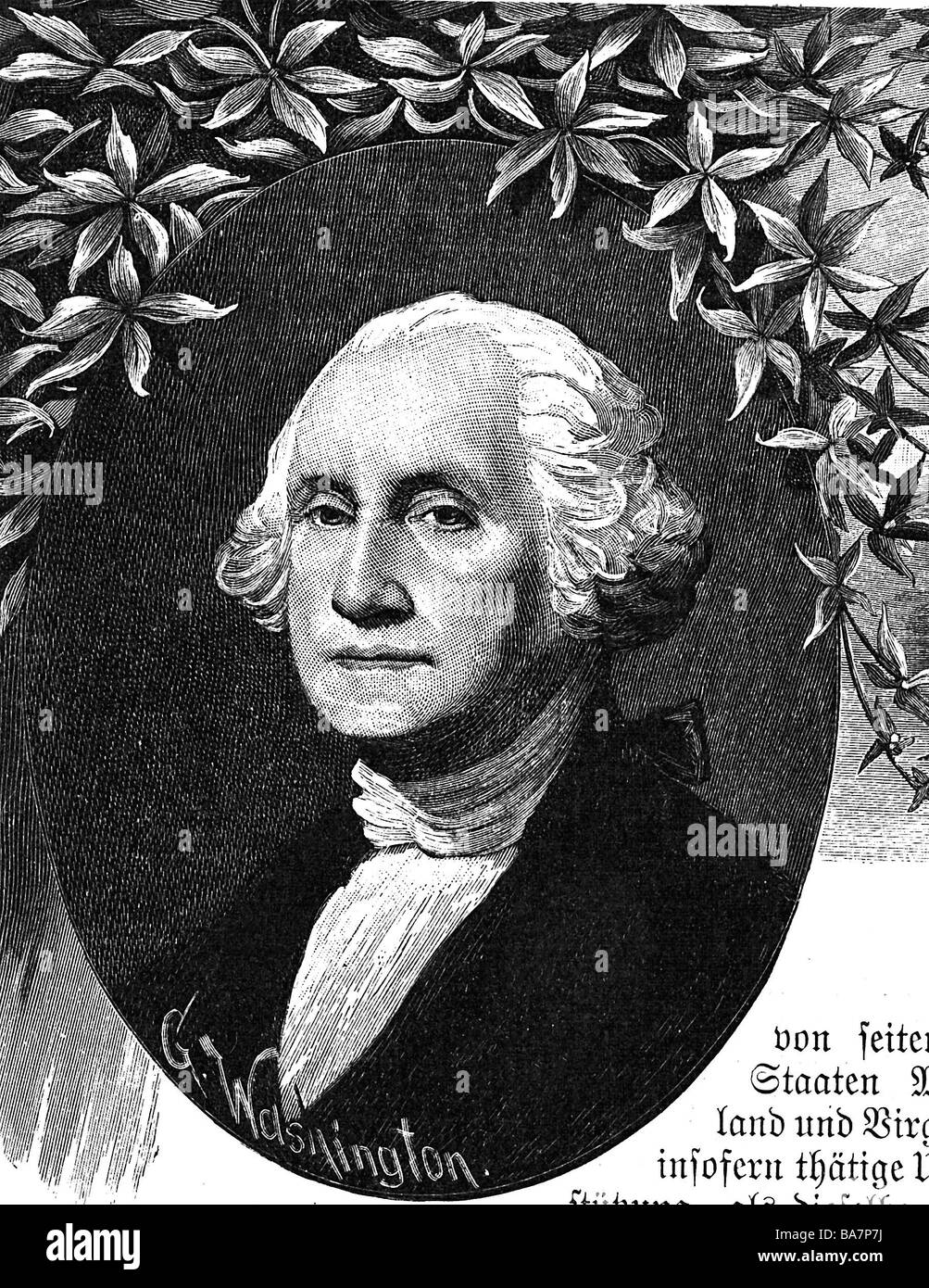 Washington, George, 22.2.1732 - 14.12.1799, amerikanischer General und Politiker, 1. Präsident der USA 30.4.1789 - 4.3.1797, Porträt, Holzgravur, 19. Jahrhundert, Stockfoto