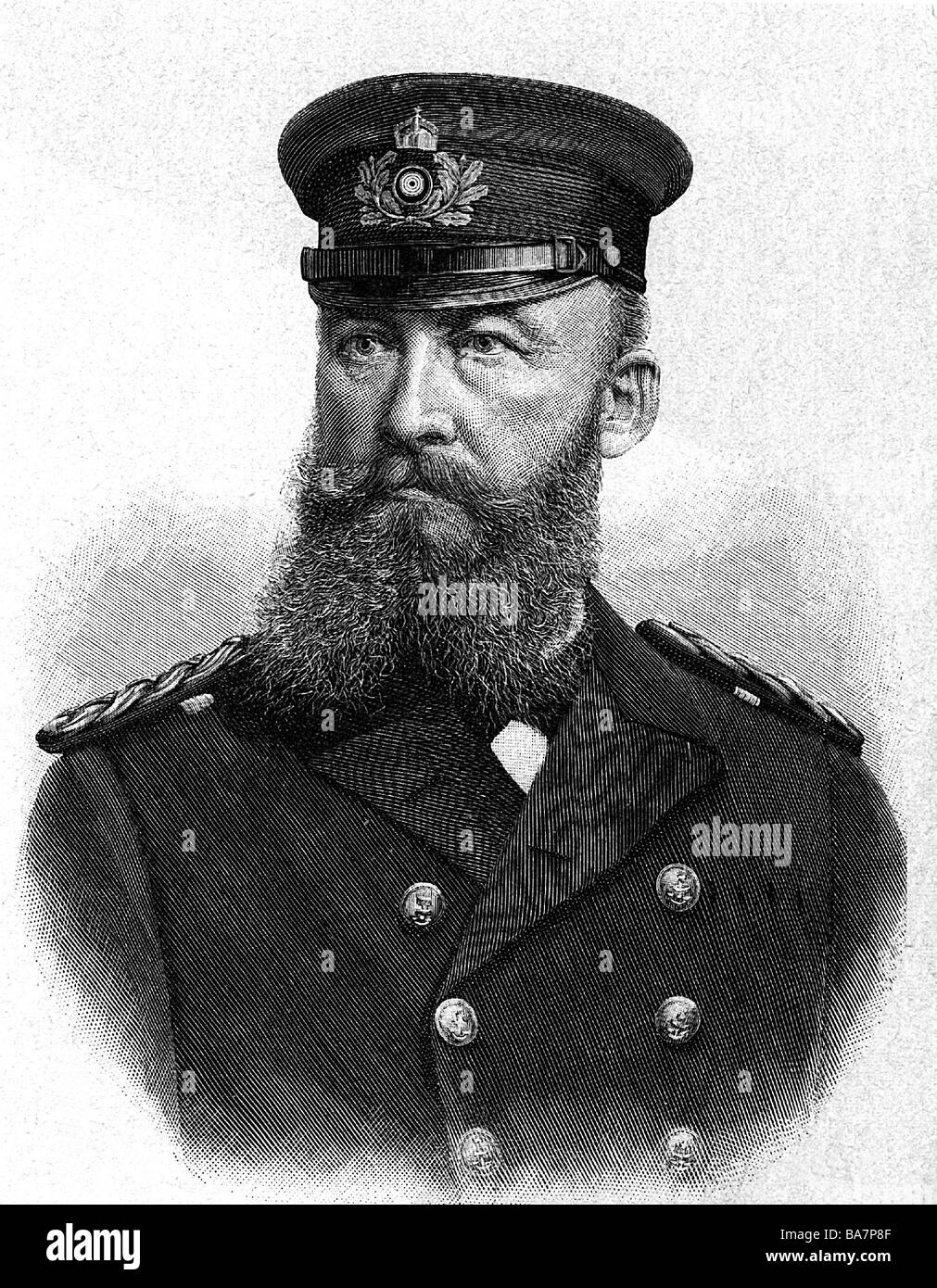 Tirlpitz, Alfred von, 19.3.1849 - 6.3.1930, deutscher Admiral, Staatssekretär im Marinestützpunkt von 1897 - 1916, Porträt, Holzgravur, ca. Stockfoto