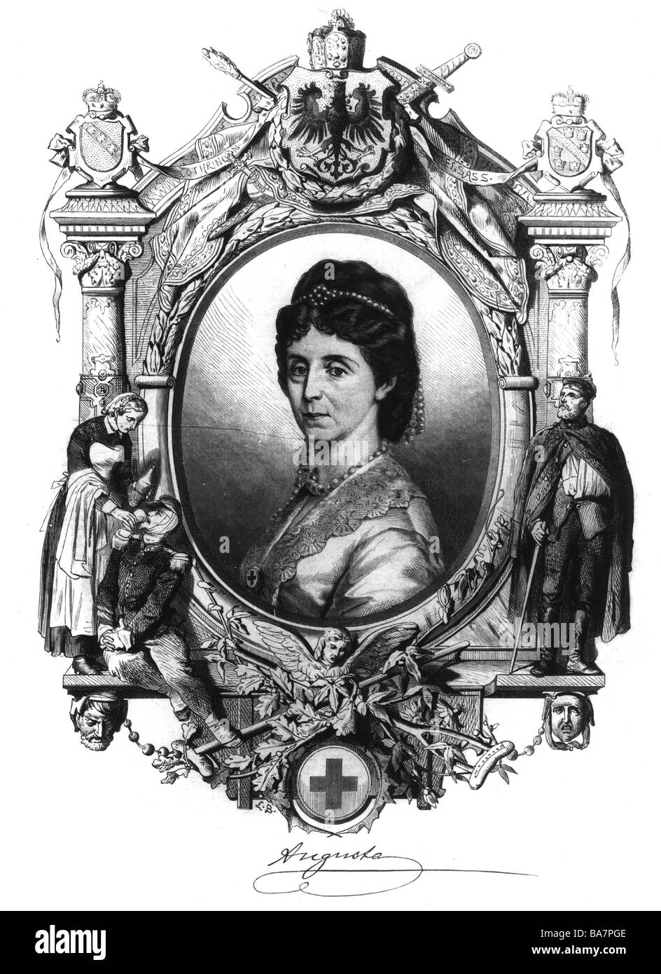 Wilhelm I., 22.3.937 - 9.3.1888, deutscher Kaiser, König von Preßburg, seine Frau Augusta, Porträt, Holzgravur, 1871, Stockfoto