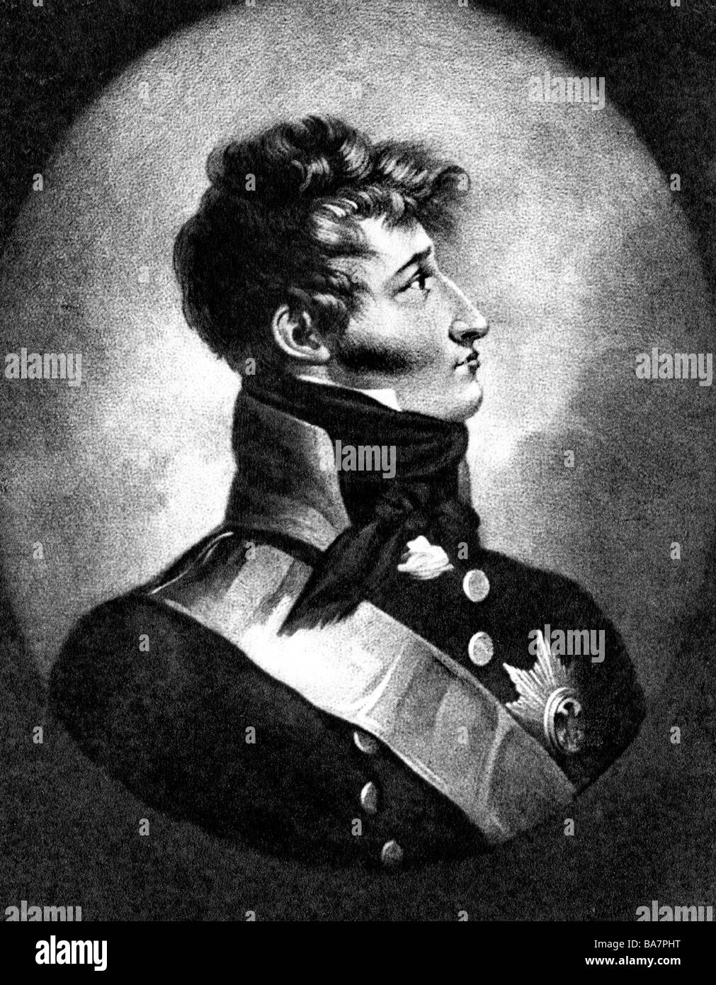 Louis Ferdinand, 18.11.772 - 10.10.1806, Prinz von Preßburg, preussischer General, Porträt, Stahlgravur von E. Bell, ca. 1805, Stockfoto