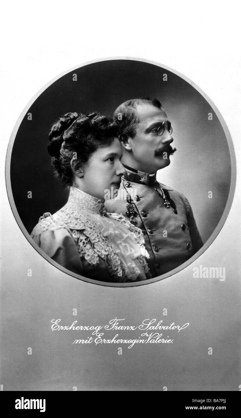 Franz Salvator, 21.8.66 - 20.4.1939, Erzherz von Österreichisch-Toskana, mit Frau Erzduchess Marie Valerie (22.4.1856 - 6.9.1924), Portcard, C. Pitzner, Wien, 1910, Stockfoto
