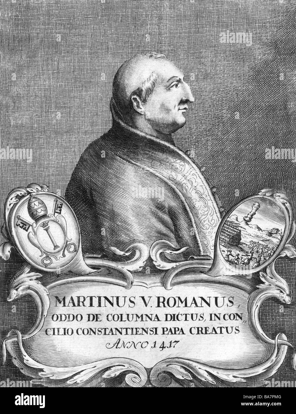 Martin V (Oddone Colonna), 1368 - 20.02.1431, Papst 11.11.1417 - 20.4.1431, Porträt, Kupferstich, 18. Jahrhundert, Artist's Urheberrecht nicht gelöscht werden Stockfoto