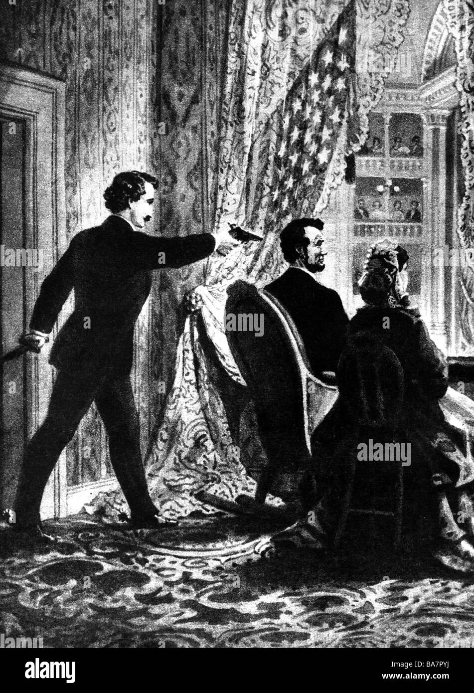 Lincoln, Abraham, 12.2.1809 - 15.4.1865, US-amerikanischer Politiker, 16. Präsident der USA 1861 - 1865, seine Ermordung durch den Schauspieler John, Stockfoto