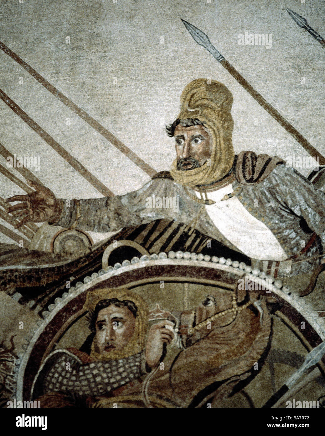Darius III Codomannus, 380 - 330 v. Chr., König von Persien 336 - 330 v. Chr., in der Schlacht von Issus 333, Alexander Mosaic aus Pompeji, ca. 100 v. Chr., Detail, Neapels Archäologisches Nationalmuseum, Stockfoto