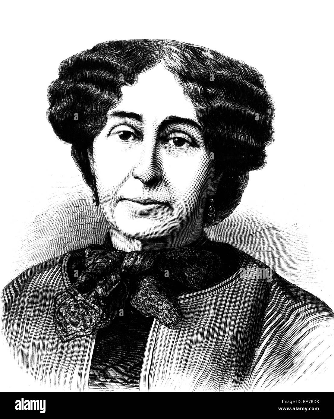 Sand, George (geboren als Aurore Dupin), 1.7.1804 - 8.6.1876, französischer Autor/Schriftsteller, Porträt, Holzgravur nach Zeichnung, Stockfoto