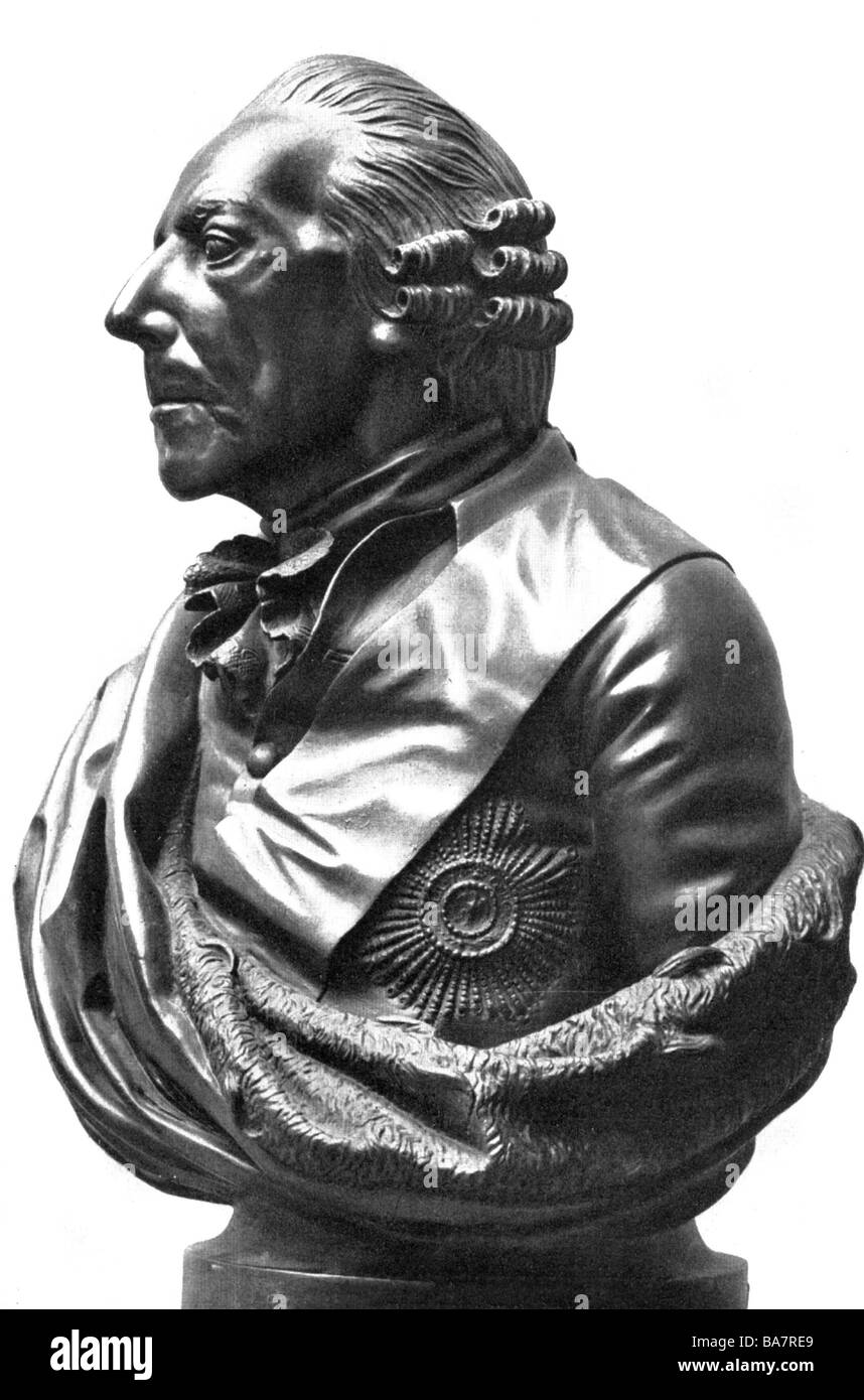 Friedrich II. "Der Große", 24.1.1712 - 17.6.1786, König von Preßburg 31.5.40-17.6.815, Porträt, Büste nach seiner Totenmaske, von J. Eckstein, Seitenansicht, Stockfoto