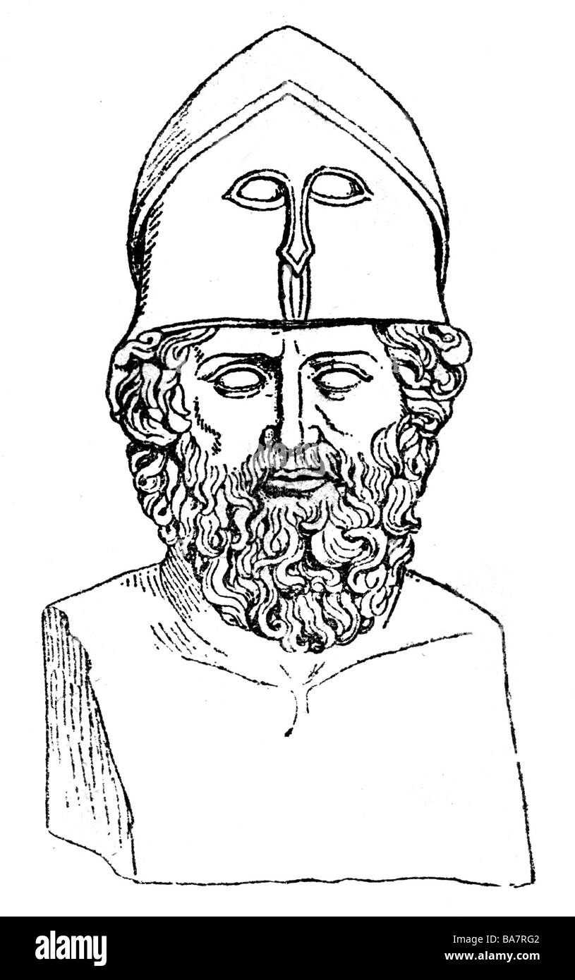 Themistokles, ca. 525 - 459 v. Chr., griechische Politikerin, Porträt, Büste, Holzgravur, 19. Jahrhundert, Stockfoto