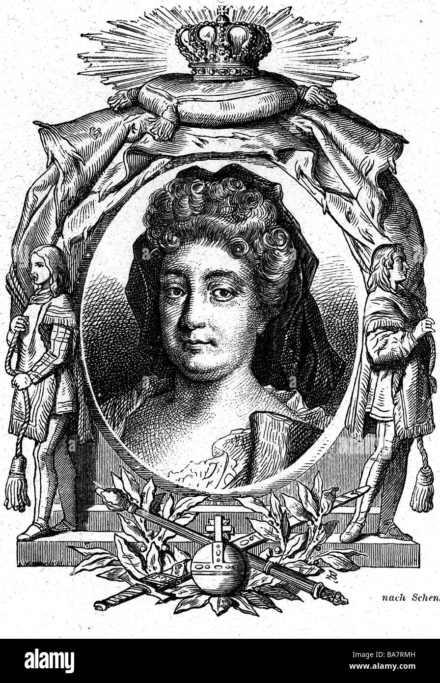 Sophia Dorothea, 15.9.1666 - 26.11.1726, Prinzessin von Hannover, Porträt, Holzgravur, 19. Jahrhundert, Stockfoto
