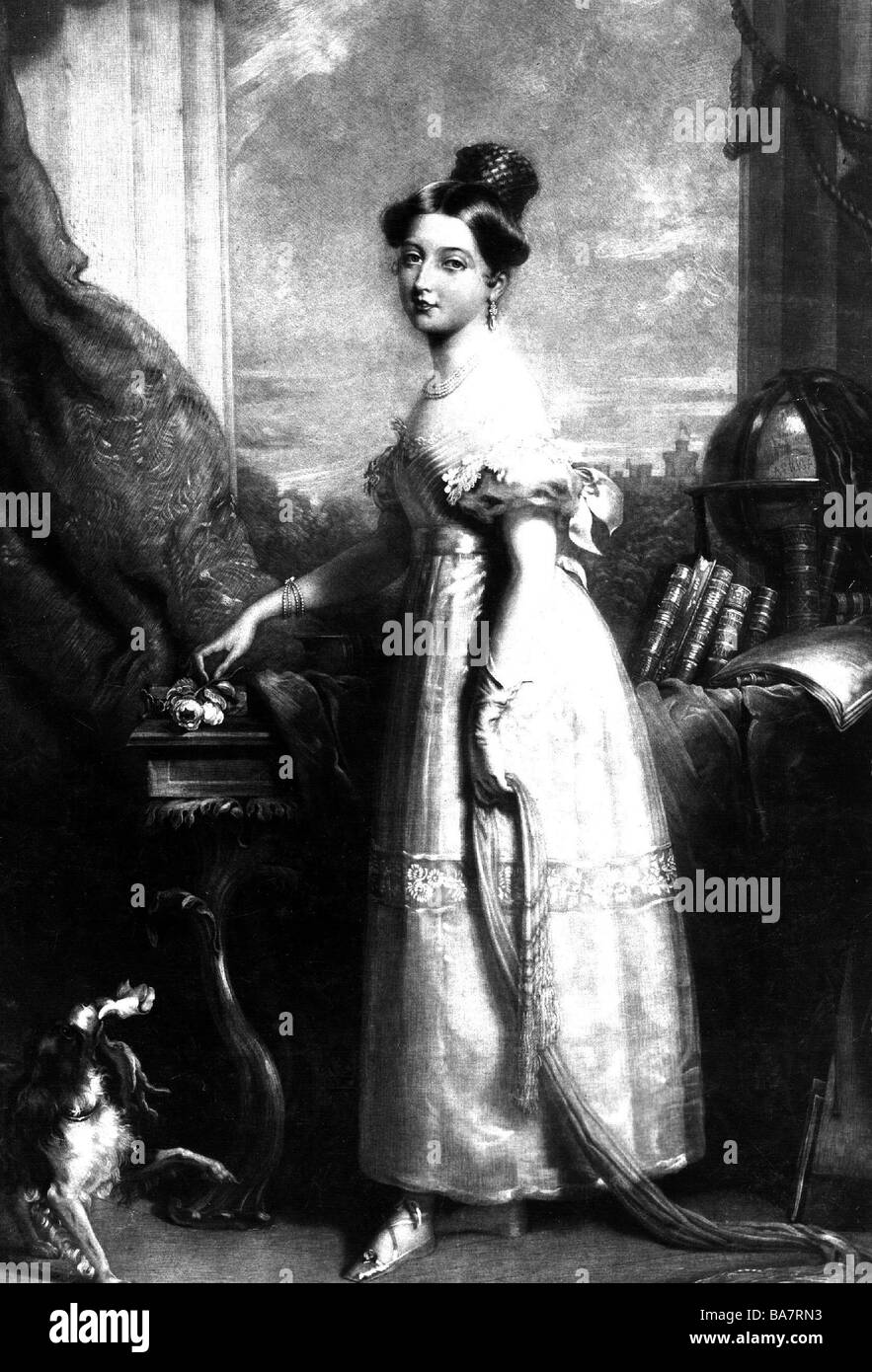 Victoria I, 24.5.1819 - 22.1.1901, Königin von Großbritannien und Irland 20.6.1837 - 22.1.1901, volle Länge, Holzgravur, 19. Jahrhundert, Stockfoto