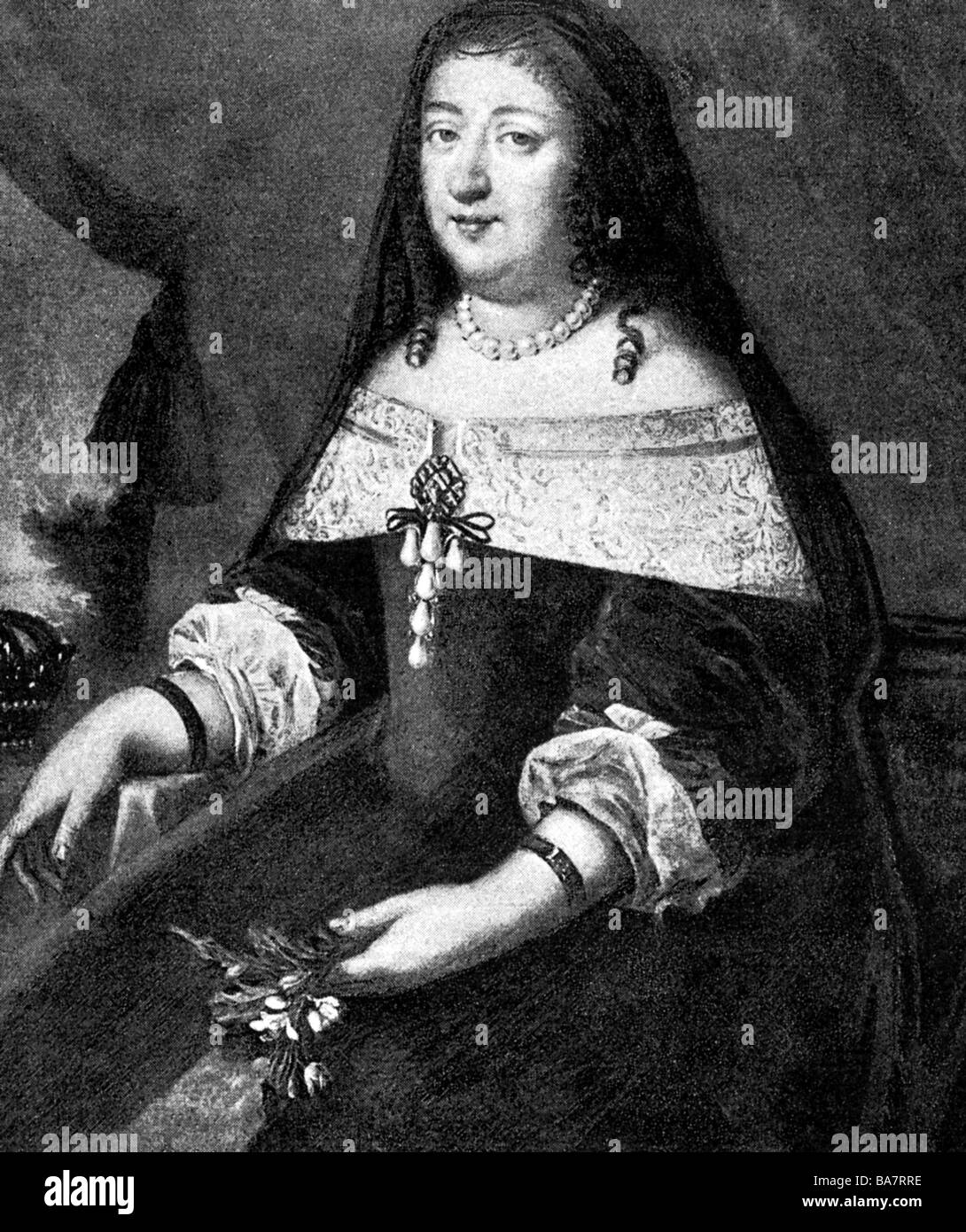 Anna von Österreich, 22.9.1601 - 20.1.1666, Königin von Frankreich seit 1615, die Ehefrau von Louis XIII, halbe Länge, Grafik nach dem Lackieren von Pierre Mignard, Artist's Urheberrecht nicht gelöscht werden Stockfoto
