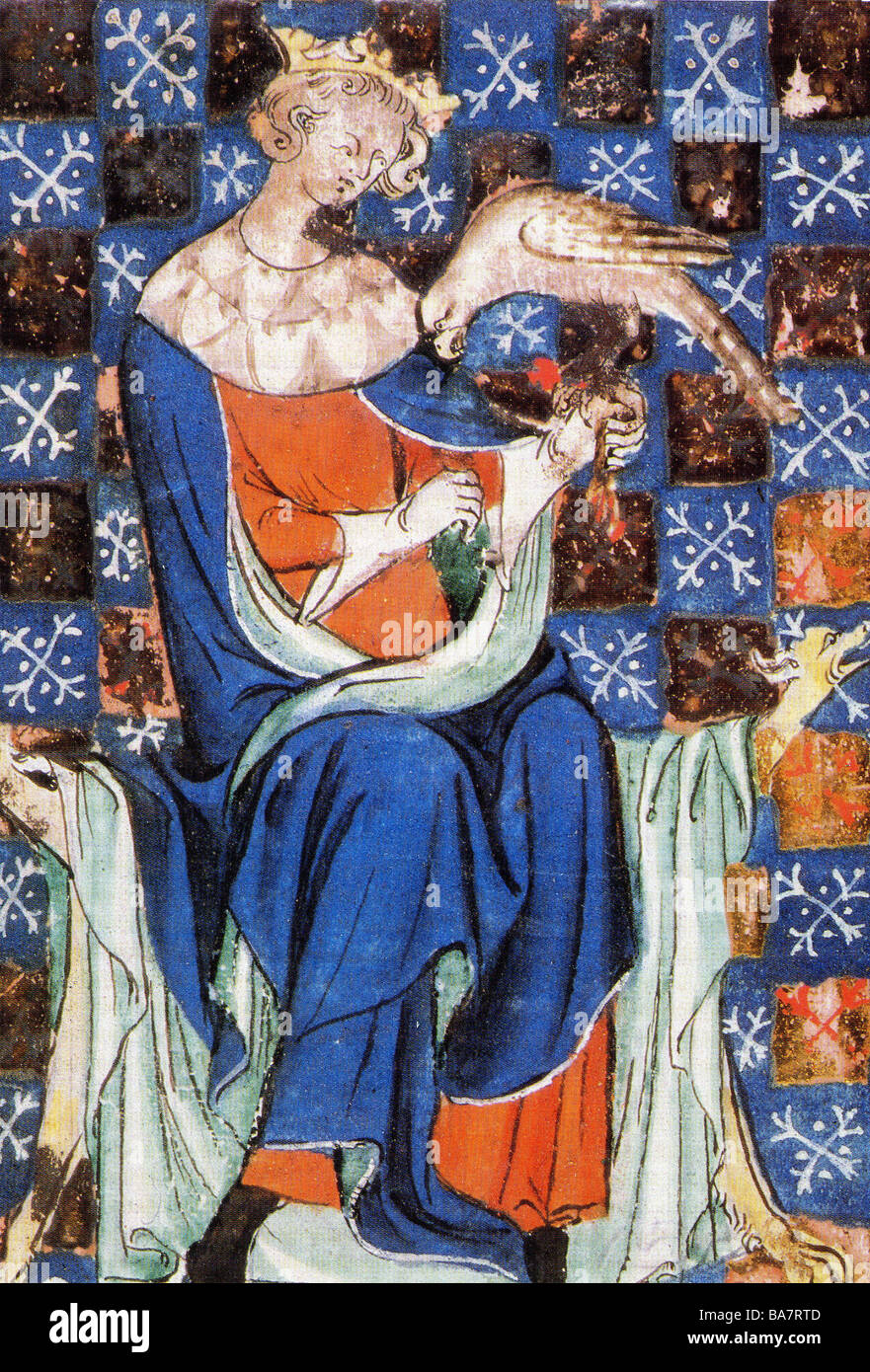 Stephen I., 1096 - 25. 10.1154, König von England 22.12.1135 - 25.10.1154, mit Falke, Miniatur, Cotton Claudius, 1253, British Library London, Stockfoto