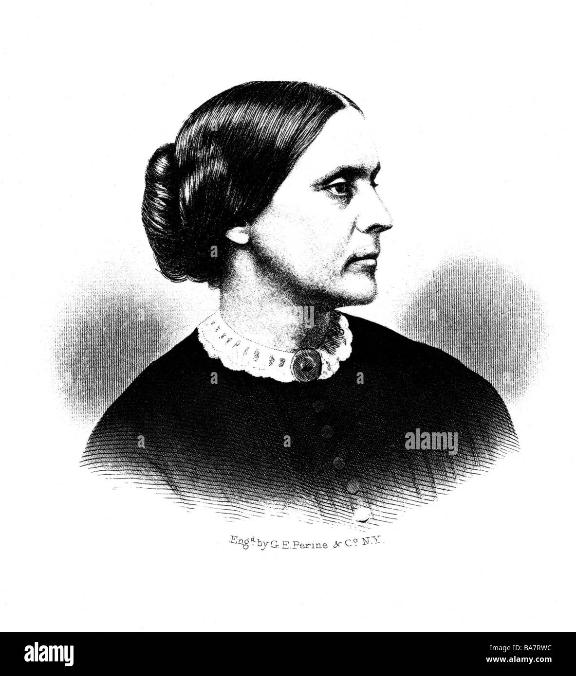 Anthony, Susan Brownell, 25.2.1820 - 13.3.1906, Aktivist der amerikanischen Frauen Rechte" und Autor/Autorin, Porträt, Stahlstich von G.E. Perine, Jahrhundert, Artist's Urheberrecht nicht geklärt zu werden. Stockfoto