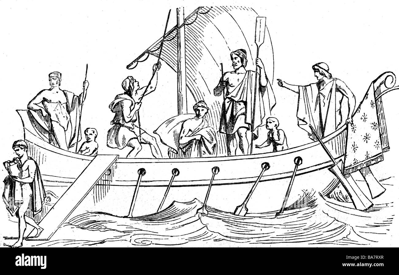 Menelaus, griechische Sagenfigur, König von Sparta, halbe Länge, auf seinem Schiff, 19. Jahrhundert, nach Wandbemalung aus Delphi, Stockfoto