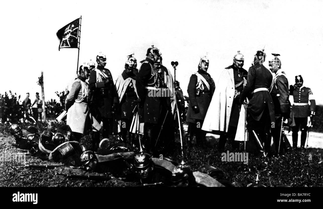 Wilhelm II., 27.1.1859 - 4.6.1941, deutscher Kaiser 15.6.1888-9.11.1918, bei der Kaiserlichen Militärübung, Silesia, 1906, Foto von Oskar Tellgmann, Stockfoto