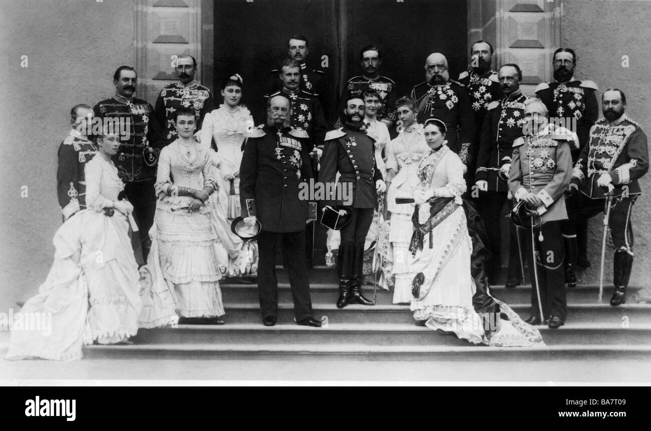 William I., 22.3.913 - 9.3.1888-3.1871, deutscher Kaiser 19.1.1871 - 9.3.1888-3, mit Familie und anderen Fürsten, 1883-3, Stockfoto