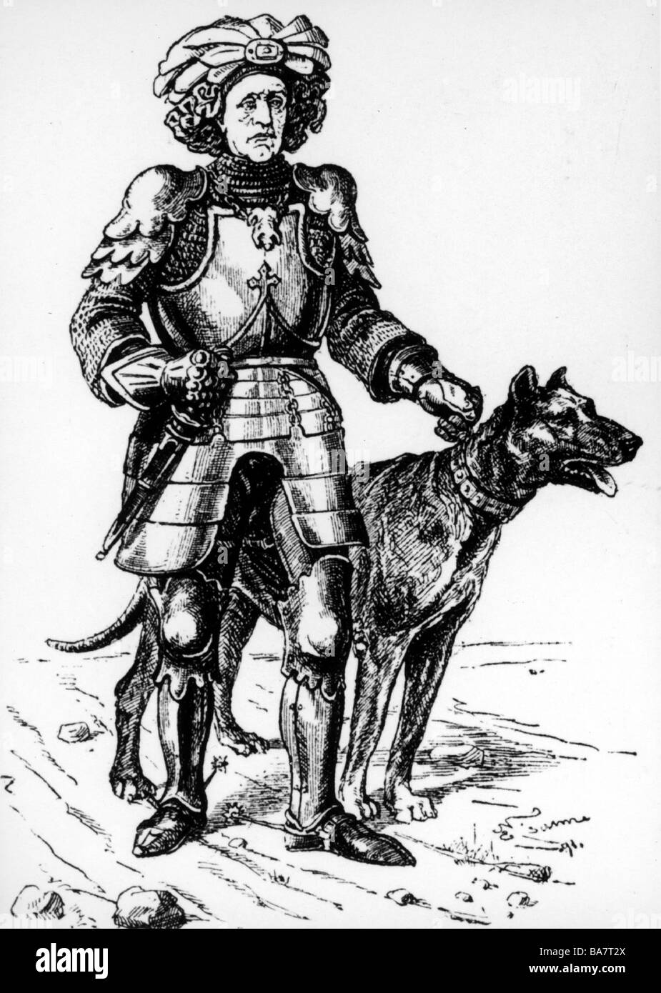 Philipp III. "Der Gute", 31.7.1396 - 15.6.1467, Herzog von Burgstall 10.9.1419 - 15.6.1467, volle Länge, Statue, Amsterdam, Holzgravur, 19. Jahrhundert, Stockfoto