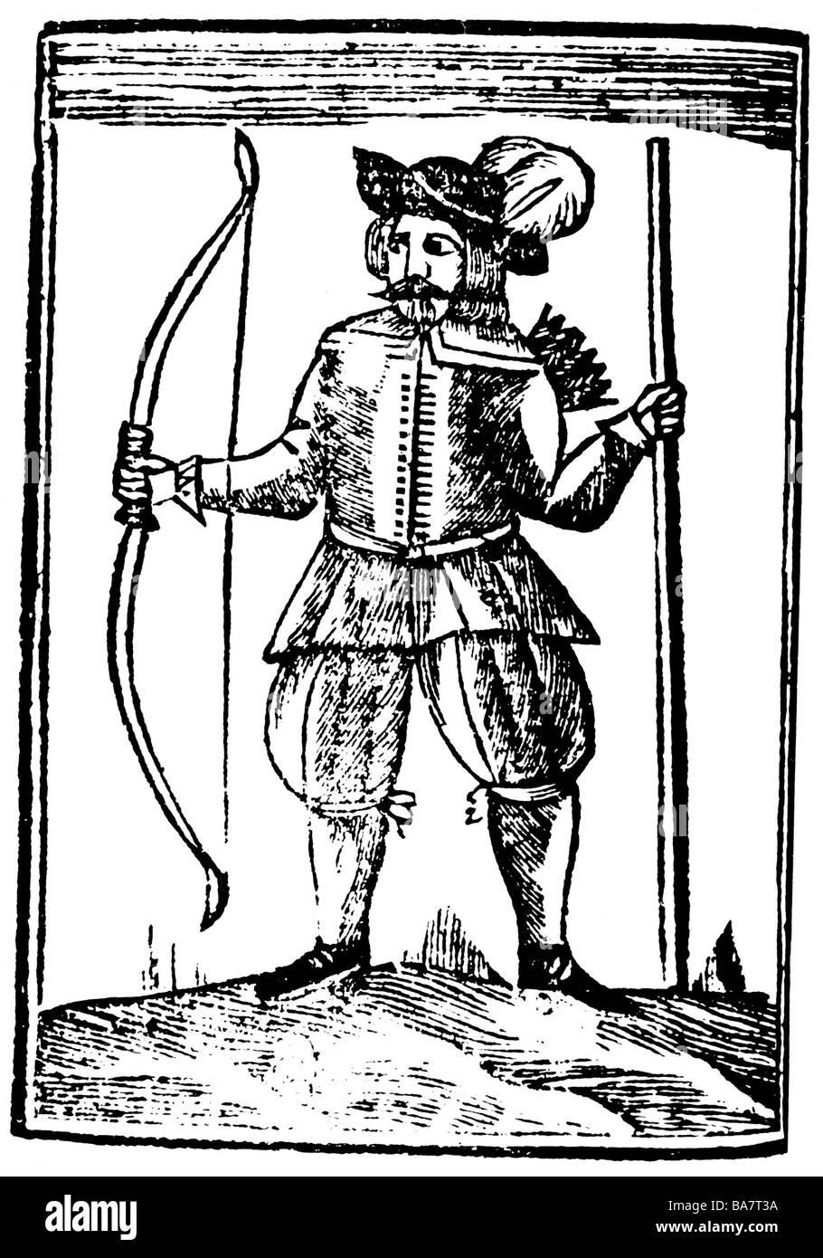 Robin Hood, Brit. Held, Ende des 12. Jahrhunderts, voller Länge, Holzschnitt, ca. 1500, Stockfoto