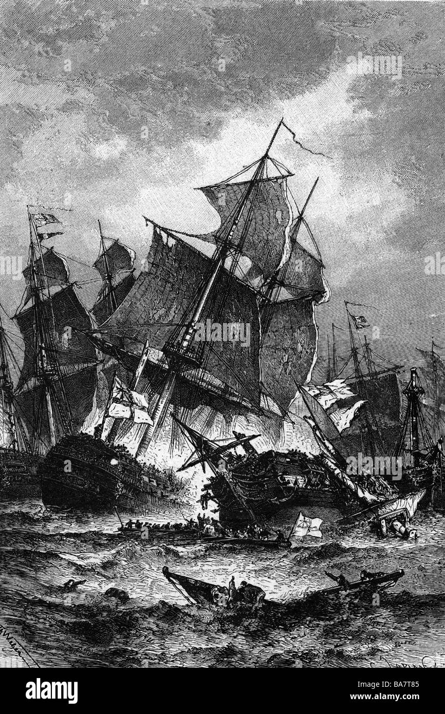Ereignisse, Krieg der Dritten Koalition 1805, Seeschlacht von Trafalgar, 21.10.1805, Holzgravur, 19. Jahrhundert, Stockfoto