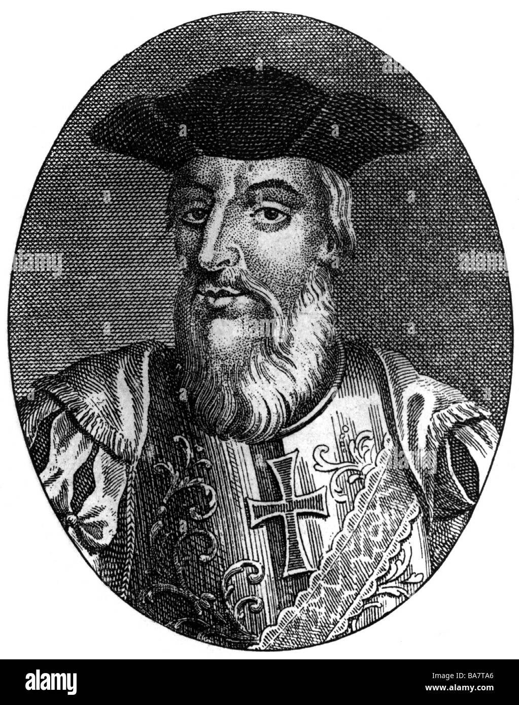 Vasco da Gama, circa 1469 - 24.12.1524, portugiesischer Seefahrer, Kupferstich, 16. Jahrhundert, Artist's Urheberrecht nicht gelöscht werden Stockfoto