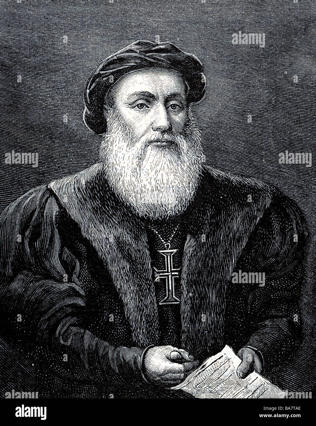 Gama, Vasco da, ca. 1469 - 24.12.1524, portugiesische SeefahrerIn, Holzgravur, 19. Jahrhundert, Stockfoto