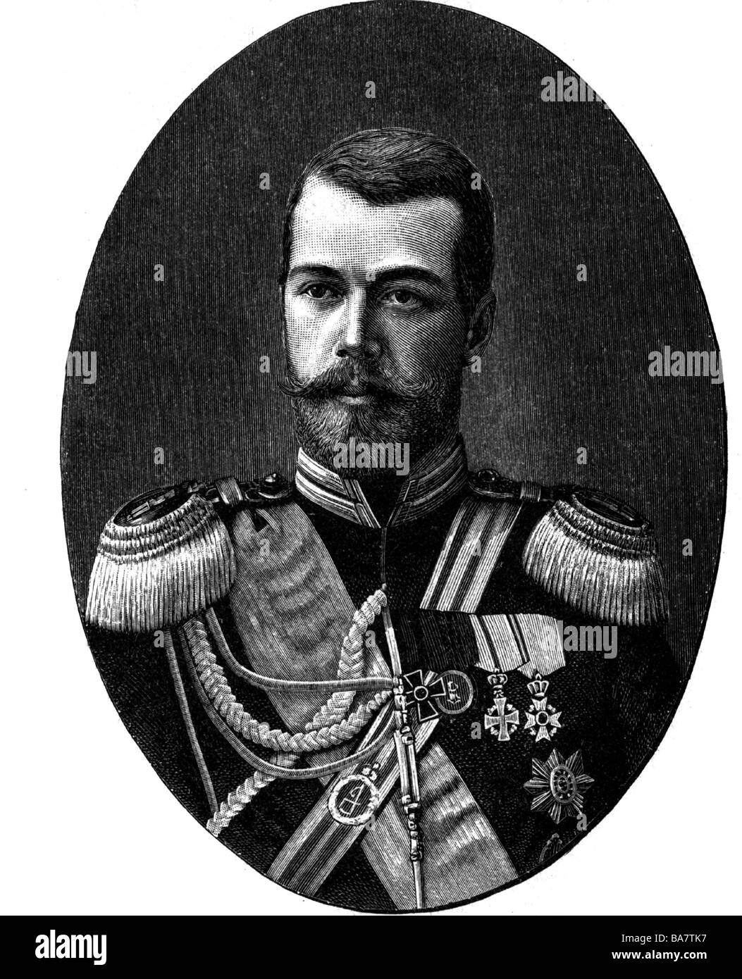 Nikolaus II. Alexandrowitsch, 6.5.1868 - 16.7.1918, Kaiser von Russland 21.10.1894 - 2.3.1917, Porträt, Holzgravur, 19. Jahrhundert, Stockfoto