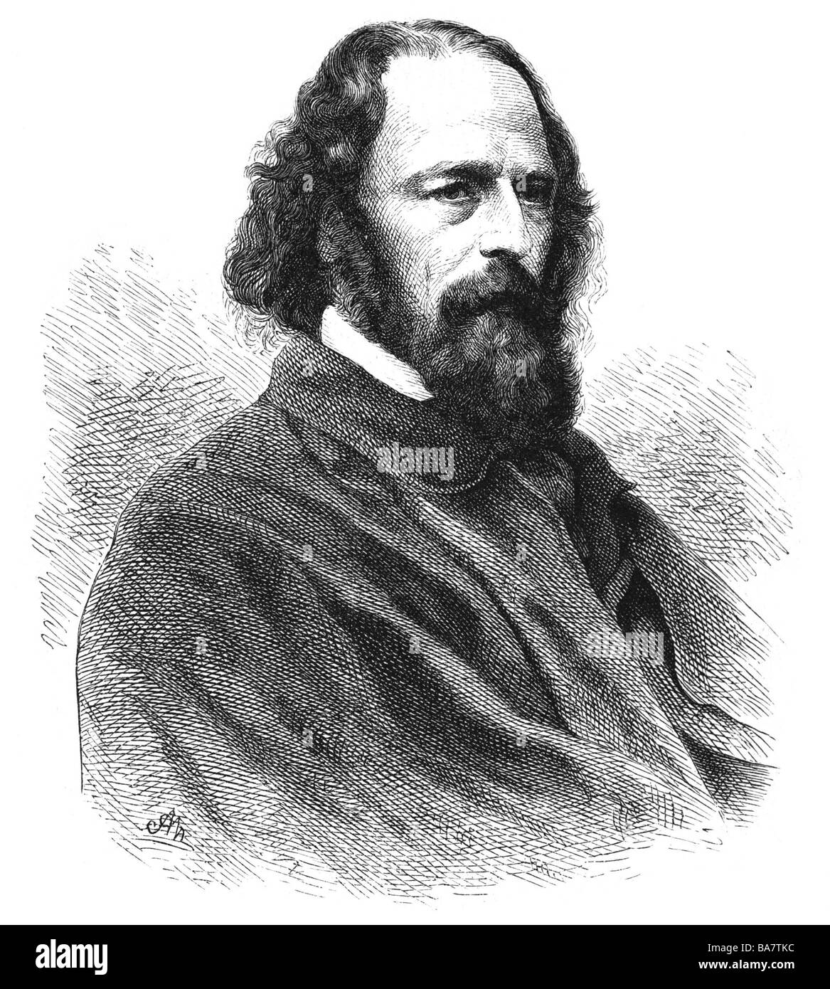 Tennyson, Alfred Lord, 6.8.1809 - 6.10.1892, britischer Autor/Schriftsteller, Porträt, Holzgravur, von Adolf Neumann (1830-4.4), Stockfoto