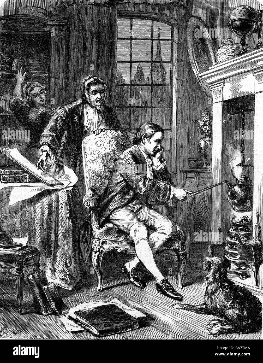 Watt, James, 19.1.1736 - 25.8.1819, schottischer Ingenieur, Erfinder, halbe Länge, Holzgravur, 19. Jahrhundert, Stockfoto