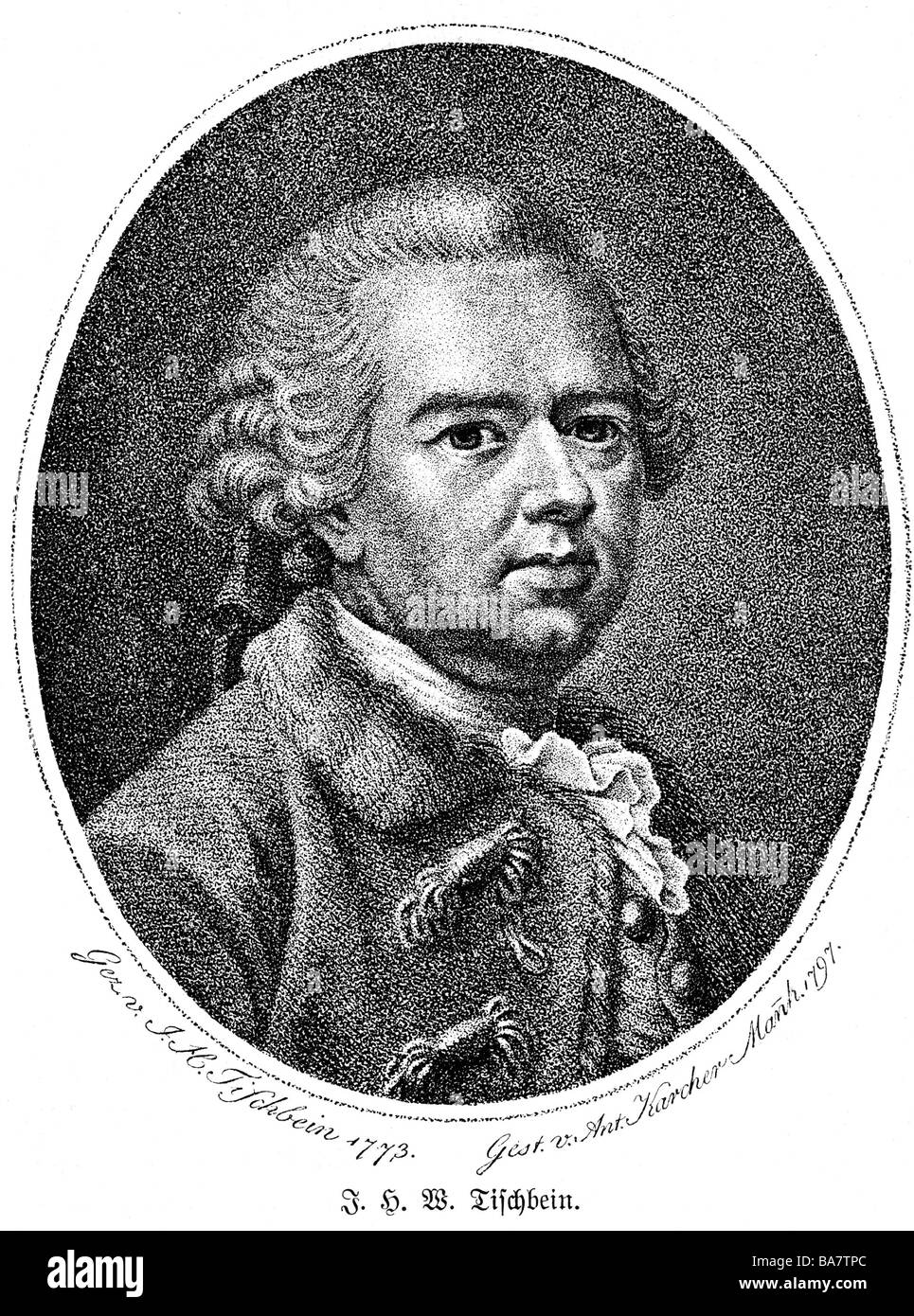 Tischbein, Johann Heinrich Wilhelm, 15.2.1751 - 26.6.1829, deutscher Maler, Graphiker, Porträt, Kupferstich von Anton Karcher, 1797, nach Self-portrait von Tischbein, 1773, Artist's Urheberrecht nicht gelöscht werden Stockfoto