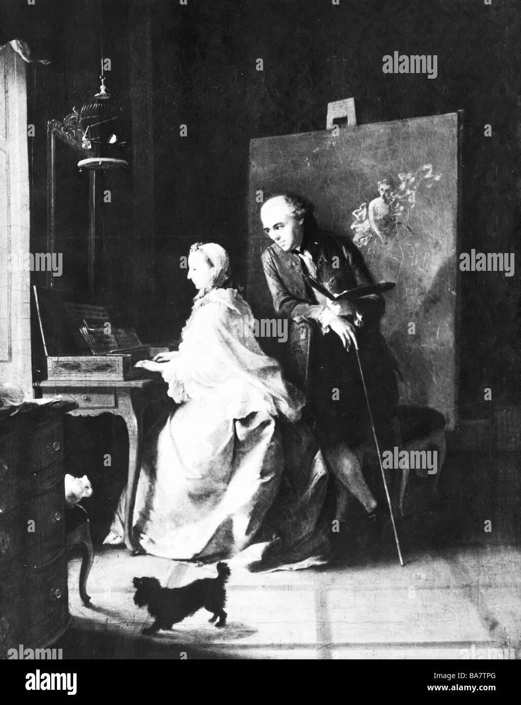 Tischbein, Johann Heinrich Wilhelm, 15.2.1751 - 26.6.1829, deutscher Maler, Grafiker, halbe Länge, mit seiner Frau auf einem Spinett, Stockfoto