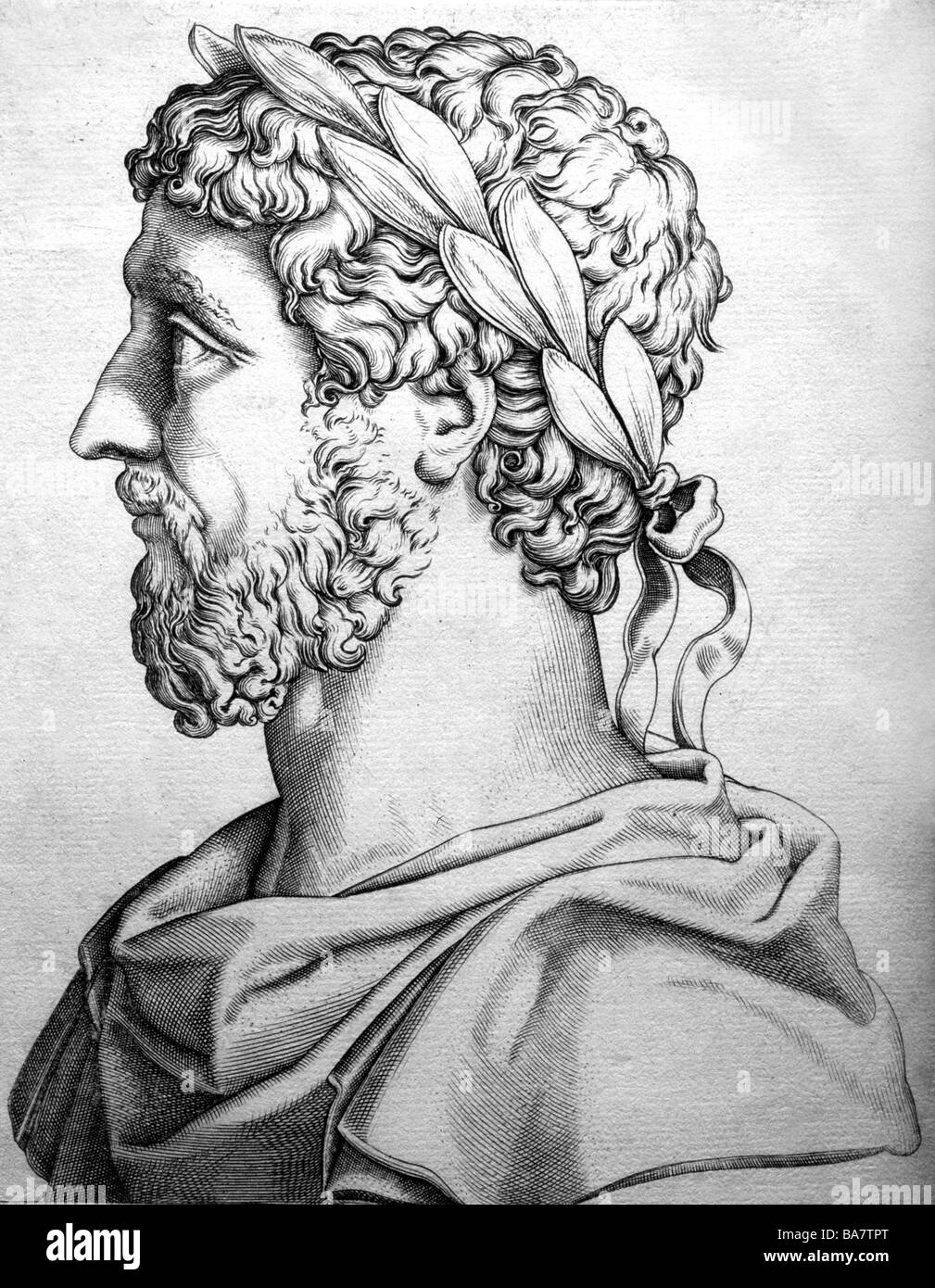 Marcus Aurelius Antoninus, 6.4.121 - 17.3.180 n. Chr., Röm. Kaiser 7.3.161 - 17.3.180, Porträt, Kupferstich, Ende des 18. Jahrhunderts,, Artist's Urheberrecht nicht gelöscht werden Stockfoto