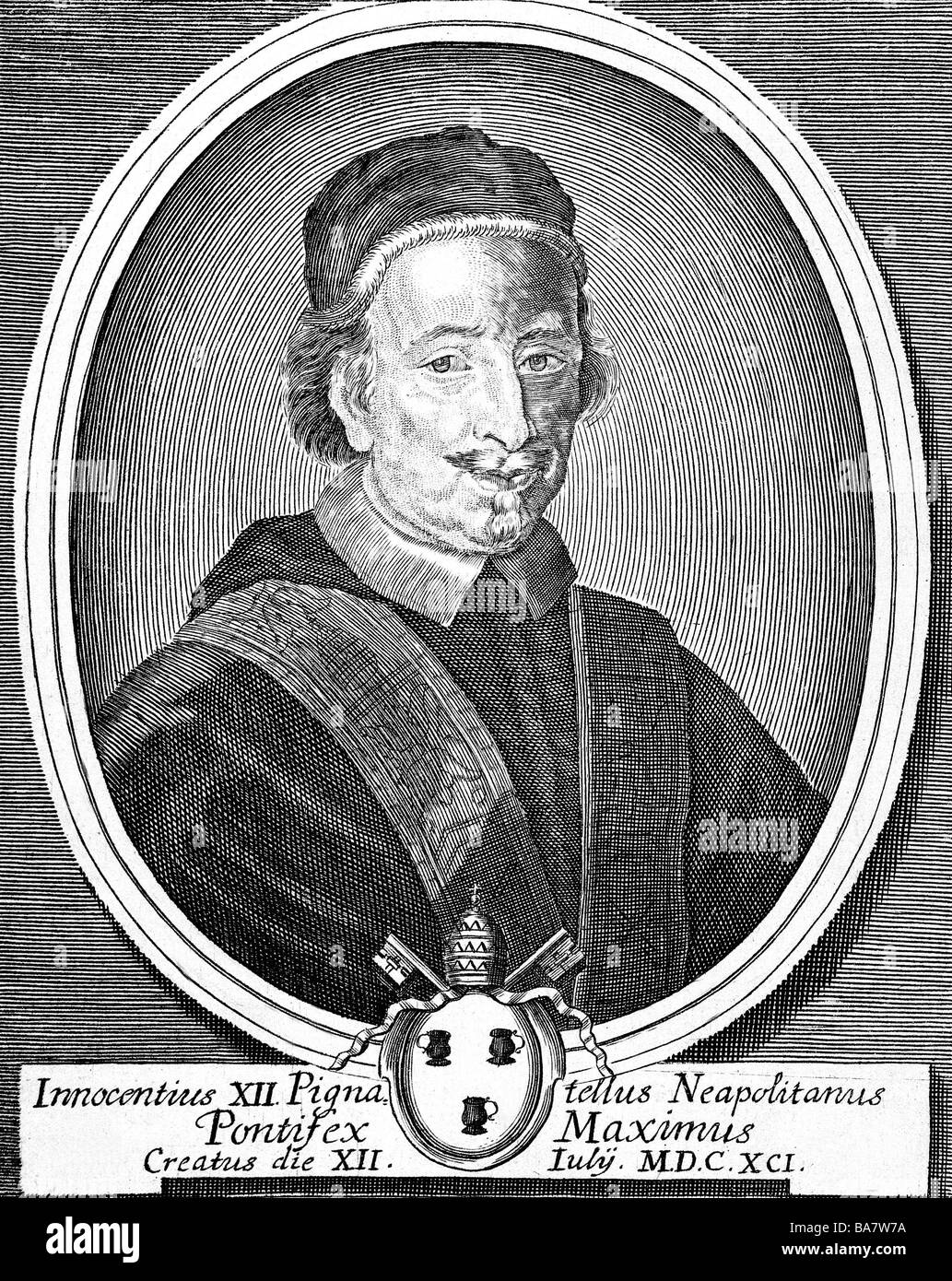 Innozenz XII (Antonio Pignatelli) 13.3.1615 - 27.9.1700, Papst seit 1691, Porträt, Kupferstich von Azelt,, Artist's Urheberrecht nicht gelöscht werden Stockfoto