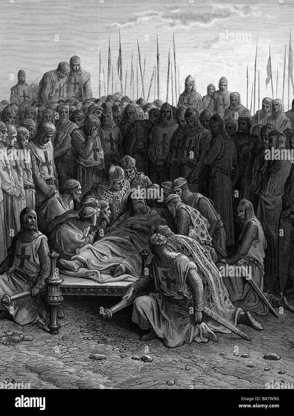 Baldwin ich von Jerusalem, 1058 - 2.4.1118, König von Jerusalem aus 25.12.1100, Tod in der Nähe von El Arish, Geschichte malen, holzstich von A. Doms, nach Zeichnung von Gustave Dore (1832 - 1883), Artist's Urheberrecht nicht gelöscht werden Stockfoto