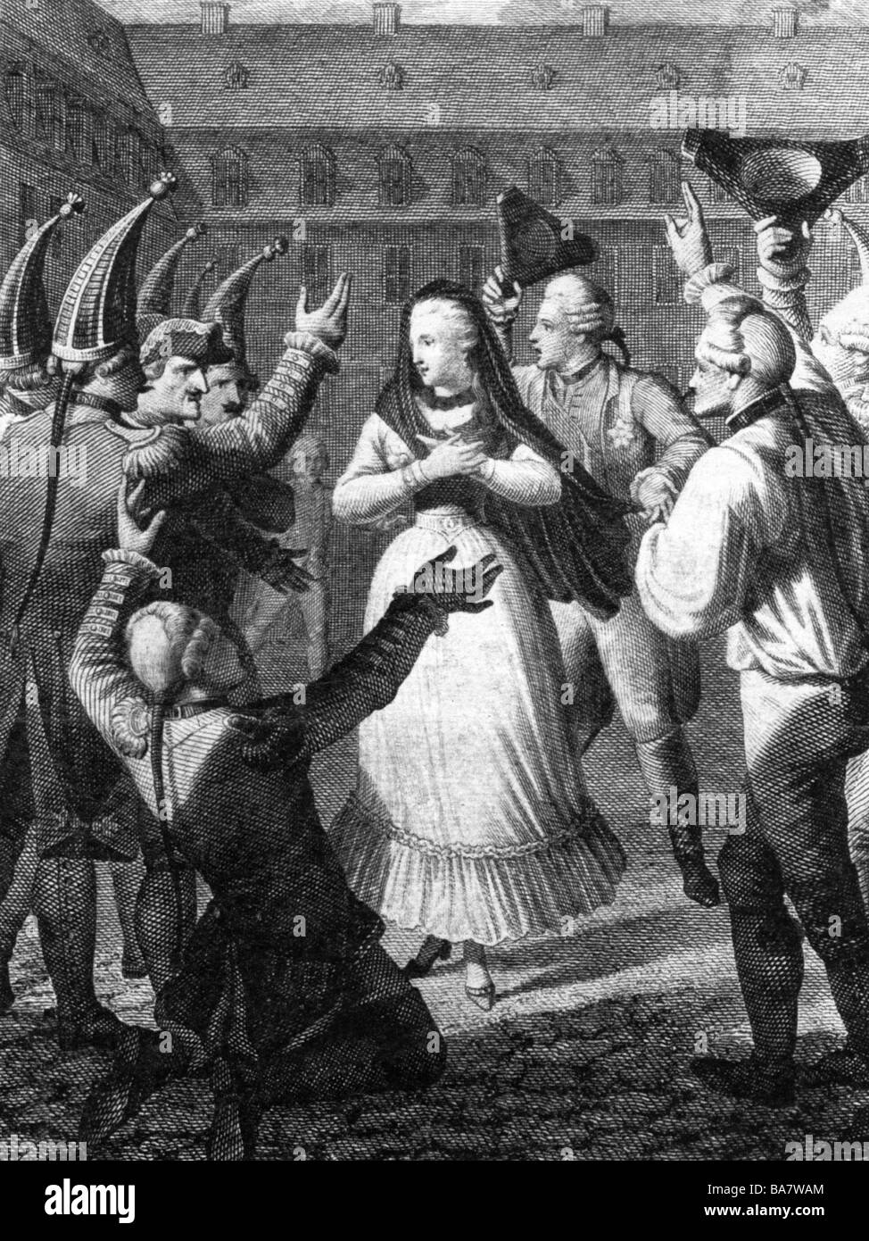 Katharina II., "der Große", 2.5.1729 - 17.11.1796, Kaiserin von Russland 1762 - 1796 coup d'etat, die Schutzvorrichtung der Sankt Petersburg zahlt sich nieder, Kupferstich, Jahrhundert, Artist's Urheberrecht nicht gelöscht werden Stockfoto