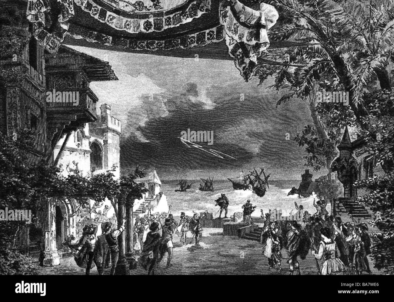 Verdi, Giuseppe, 10.10.13 - 27.1.1901, italienischer Komponist, Werke, Oper "Othello", Premiere, Mailand, 5.2.1887, Sturmszene, Akt 1, Zeichnung von A. Bonamore, Stockfoto