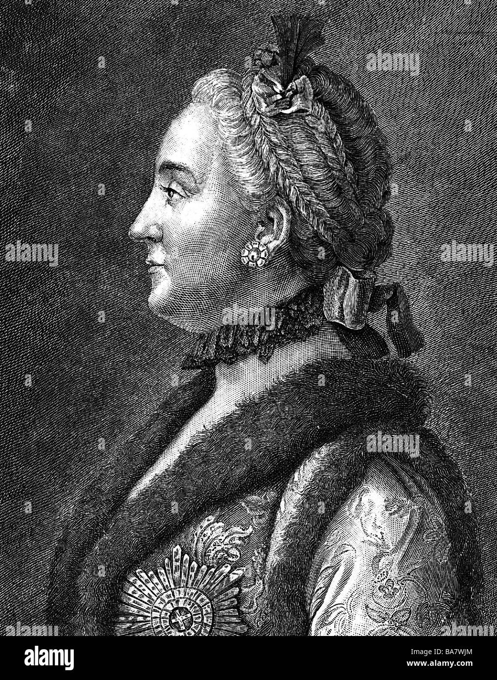 Katharina II. "Die Große", 2.5.1729 - 17.11.1796, Kaisersteinbruch von Russland 1762 - 1796, Porträt, Seitenansicht, Stockfoto