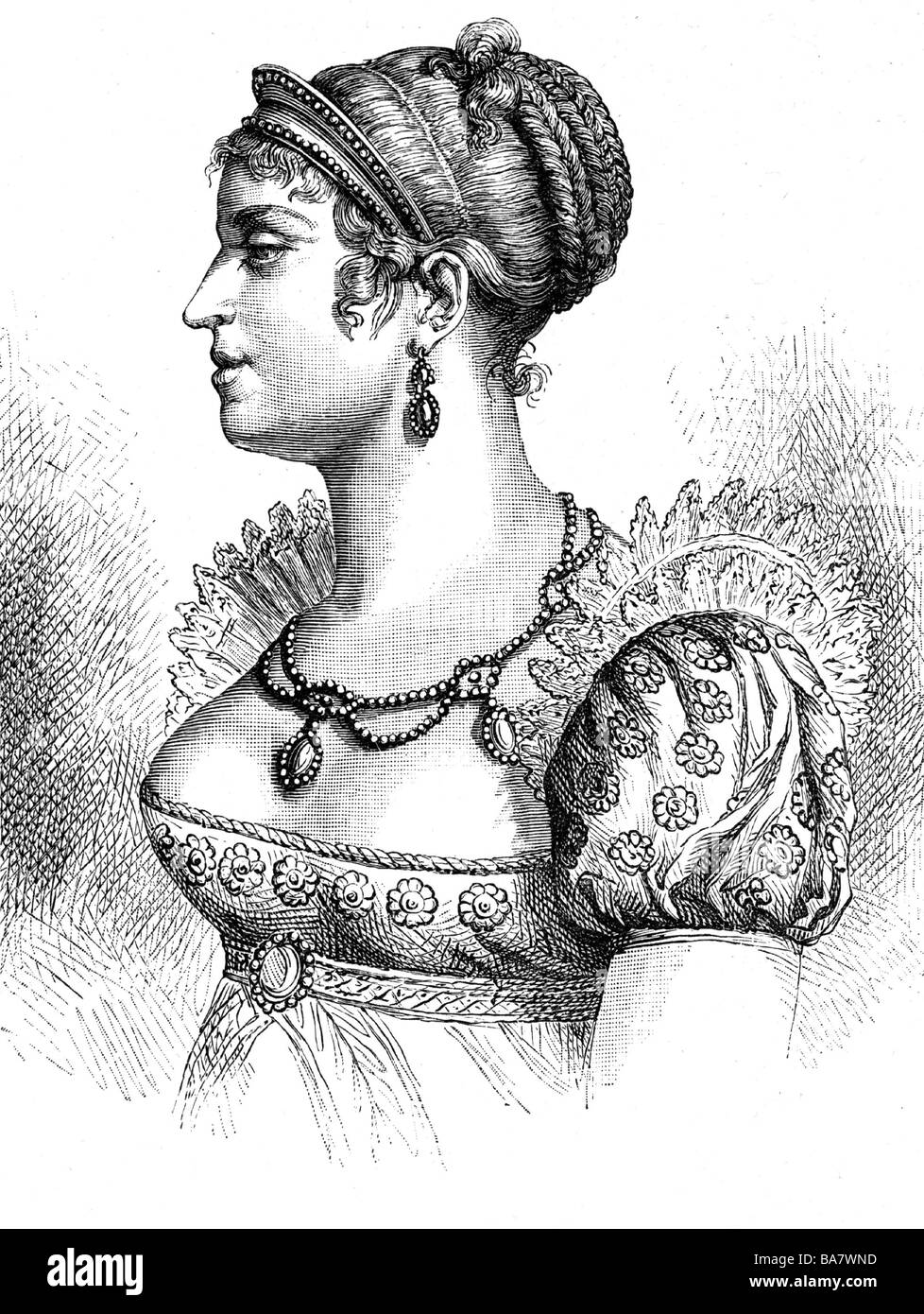 Marie Louise, 12.12.1701 - 12.12.1847, Empress Consort of France 2.4.1810 - 6.4.1814, Porträt, Holzgravur, Mitte des 19. Jahrhunderts, Stockfoto