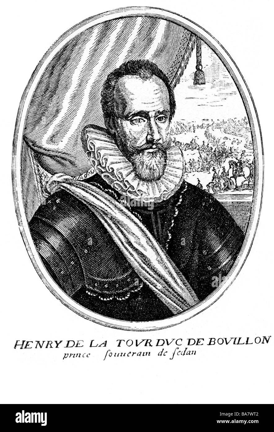 Bouillon, Henri de la Tour d'Auvergne, Herzog von dS, 28.9.1555 - 25.3.1623, französischer General und Diplomat, Porträt, Kupferstich, Ende 16. Jahrhundert, Artist's Urheberrecht nicht gelöscht werden Stockfoto